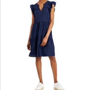 Charter Club Navy Blue Ruffle-Sleeve Dress.